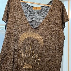 Project Social T Brown Graphic Cuffed Sleeve Tee